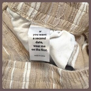 Pacsun‎ Striped Linen Blend Pants Tan White Slim Fit Drawstring Casual Large